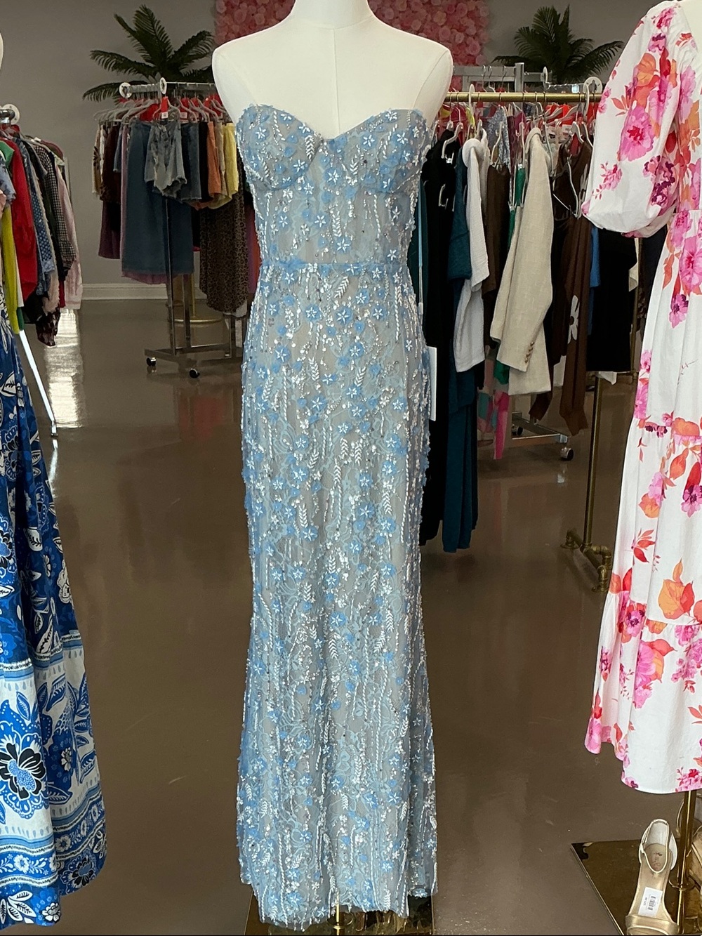 Mac Duggal Strapless Light Blue Beaded Sequin Gown - Picture 1 of 5